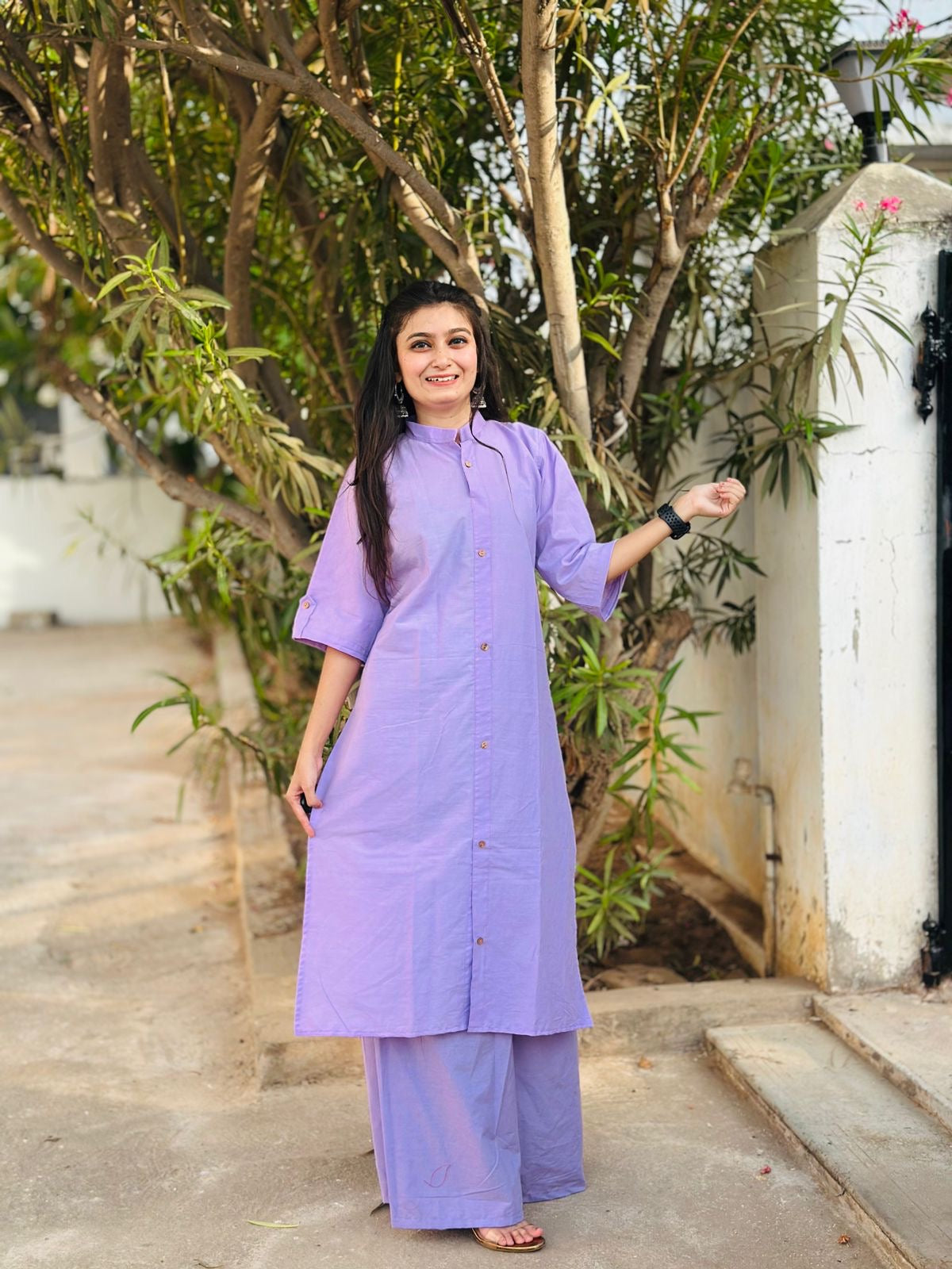 Cotton Plain Kurti Plazzo Set
