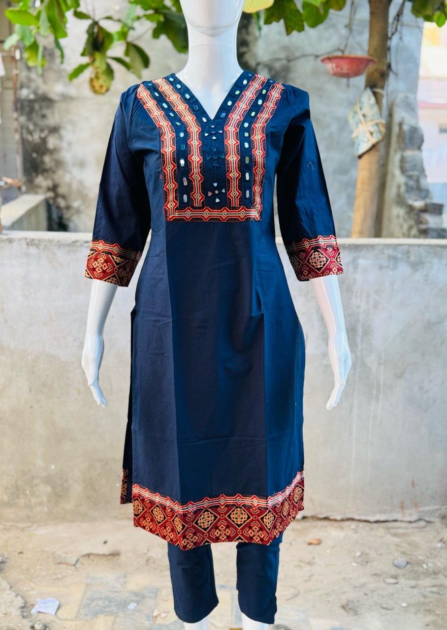 Cotton V neck Kurti pent