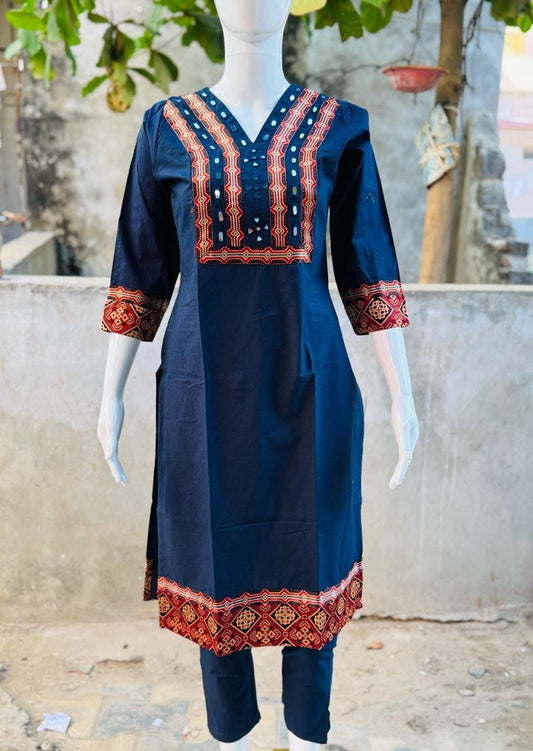 Cotton V neck Kurti pent