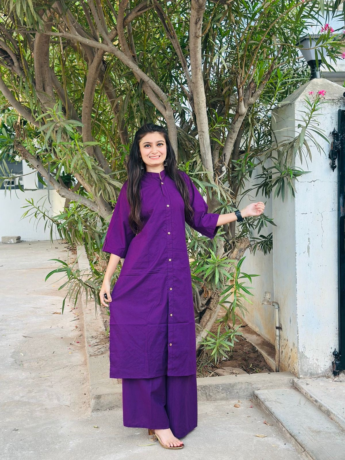 Cotton Plain Kurti Plazzo Set