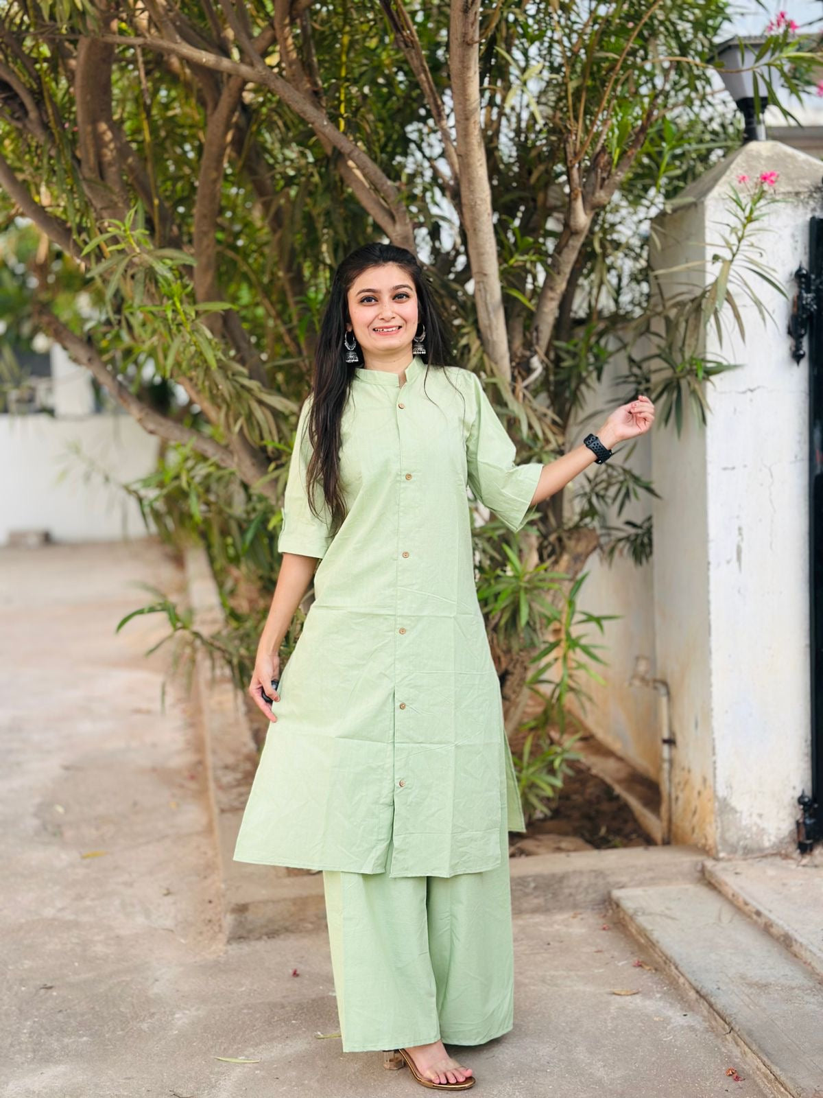 Cotton Plain Kurti Plazzo Set