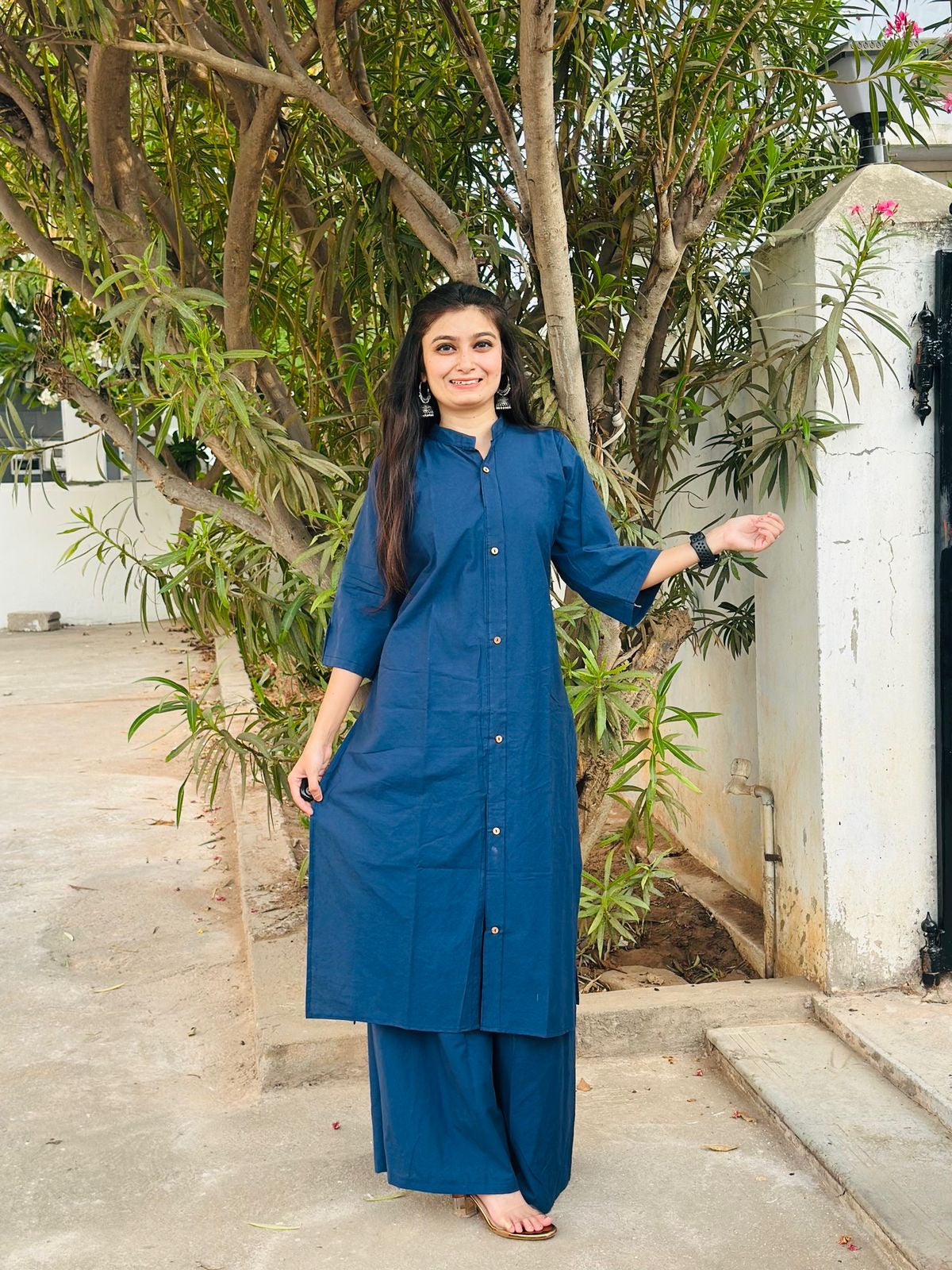 Cotton Plain Kurti Plazzo Set