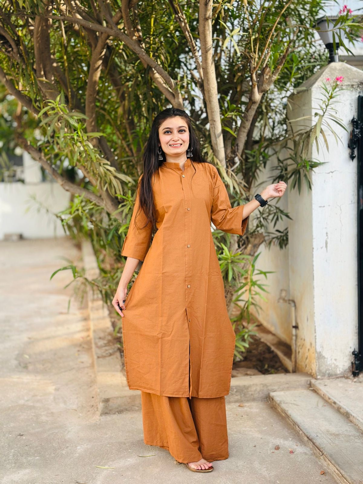 Cotton Plain Kurti Plazzo Set