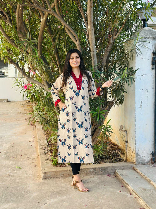 Cotton V neck Kurtis