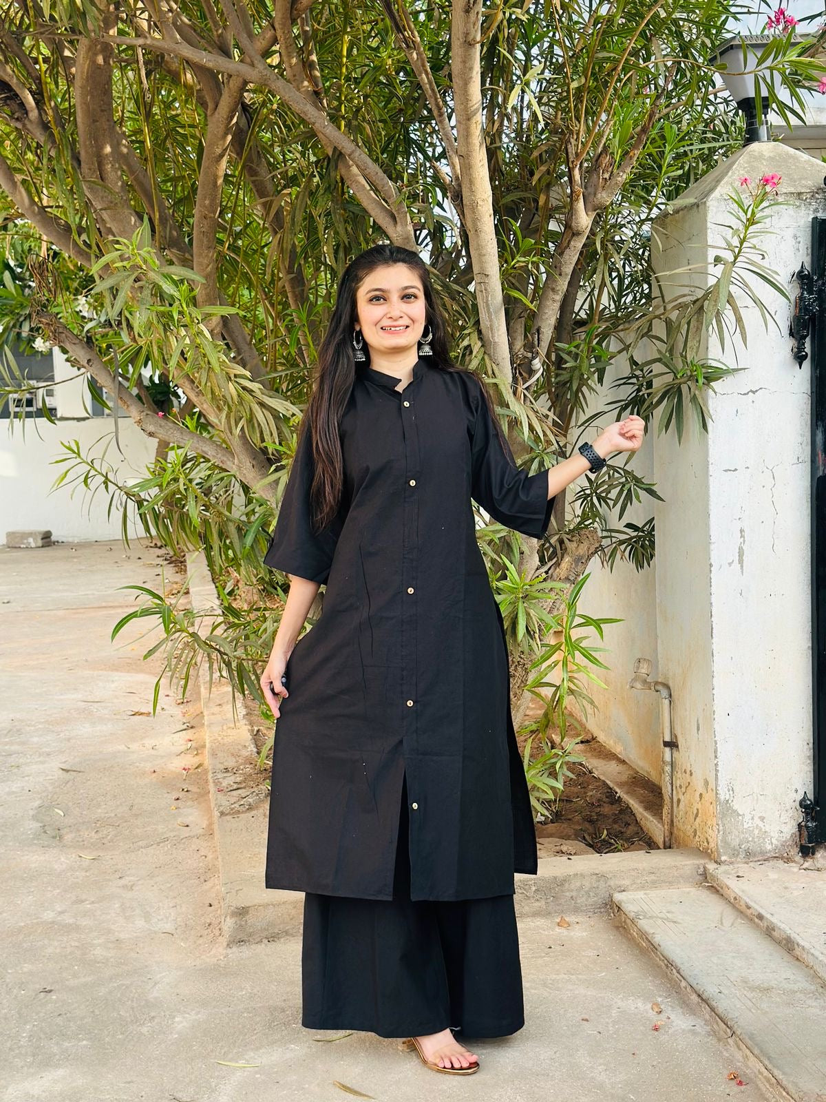 Cotton Plain Kurti Plazzo Set