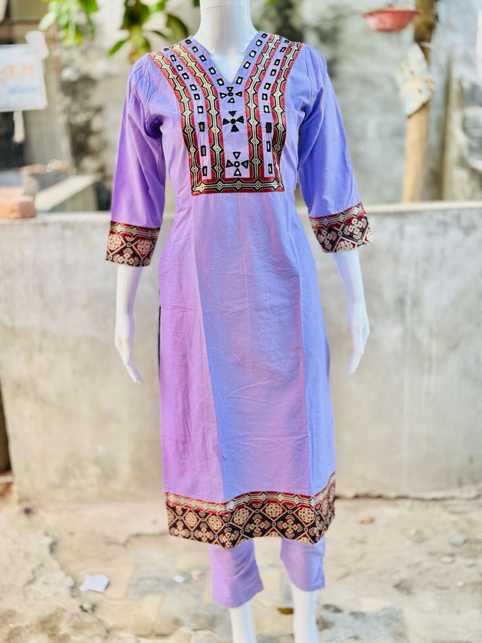 Cotton V neck Kurti pent