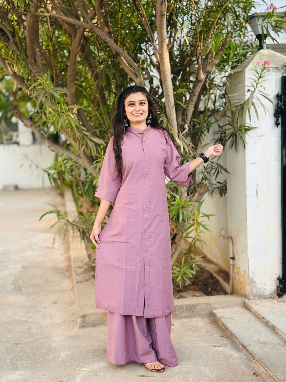 Cotton Plain Kurti Plazzo Set