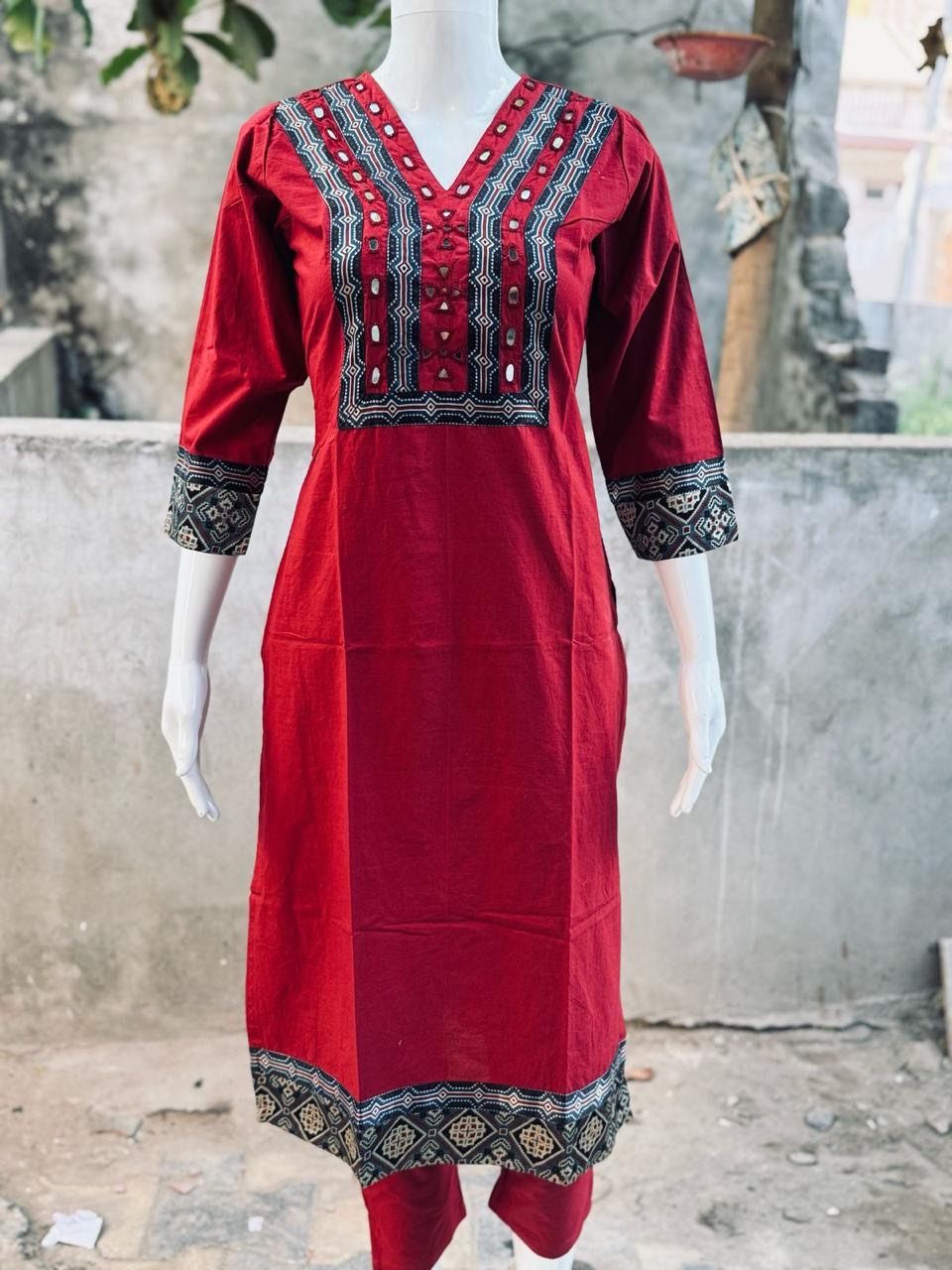 Cotton V neck Kurti pent